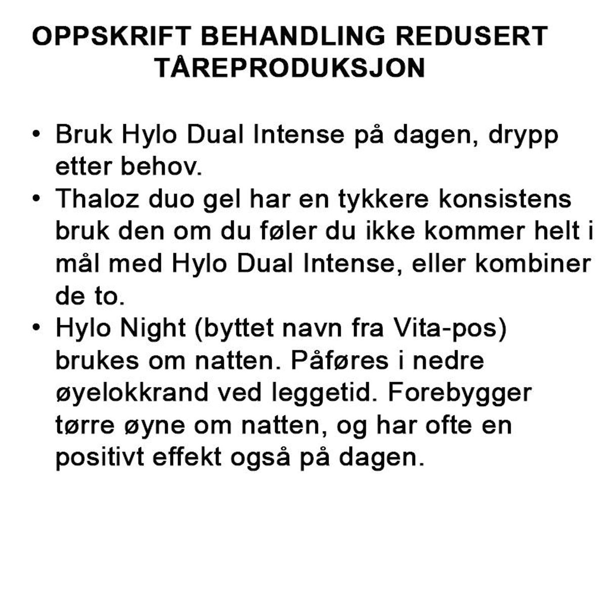 Redusert tåreproduksjon pakke